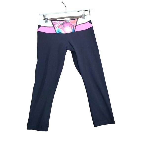 LULULEMON Womens Leggings SZ 6 Crop Reversable Wunder Under Full-On Luon‎ Floral - Picture 1 of 14